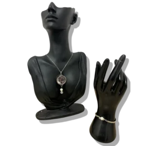 DUO PENDENTIF ANTI ONDE METAL ET PIERRE NACRE AVEC SON BRACELET ASSORTI