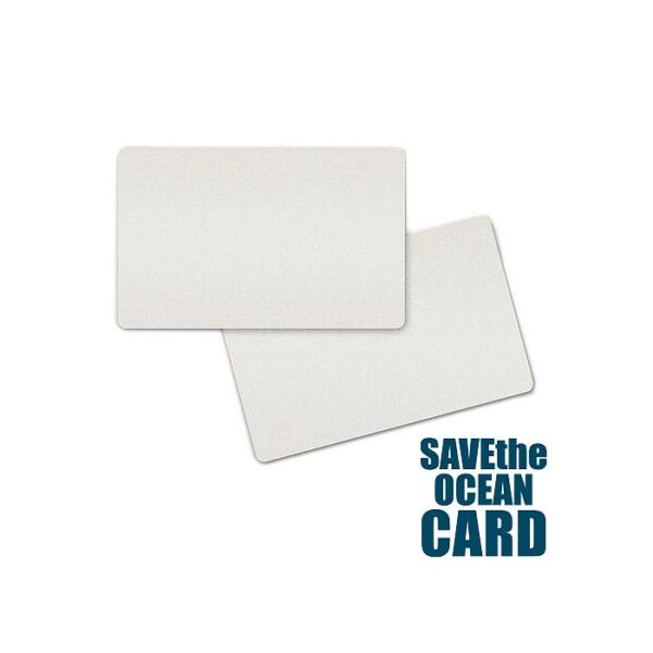 Carte SAVEtheOCEAN blanche, plastique océanique recyclé, 86 x 54 x 0,76 mm (100 pièces)