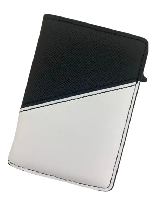 Portefeuille Barrière RFID Métal & Cuir PU PATCHWORK NOIR ET BLANC