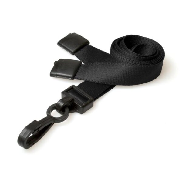 Cordons détachables noirs de 15 mm avec clip en J en plastique - Lot de 100