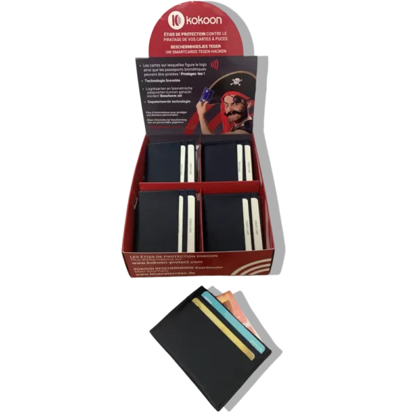 Présentoir de 8 Protège CB Barrière RFID en cuir 4 cartes bleu nuit – Image 2