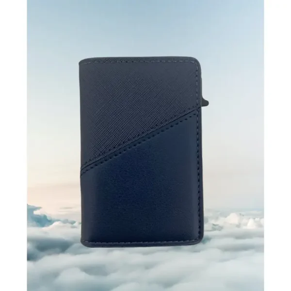 Portefeuille Barrière RFID Métal & Cuir PU PATCHWORK BLEU MARINE – Image 2