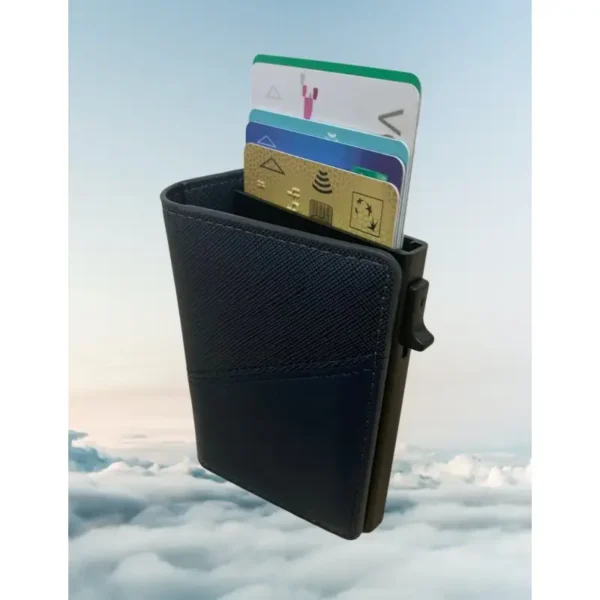 Portefeuille Barrière RFID Métal & Cuir PU PATCHWORK BLEU MARINE – Image 3