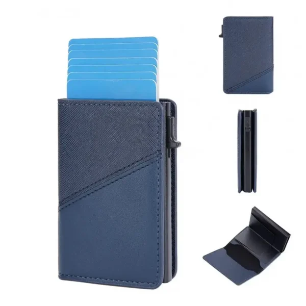 Portefeuille Barrière RFID Métal & Cuir PU PATCHWORK BLEU MARINE – Image 5