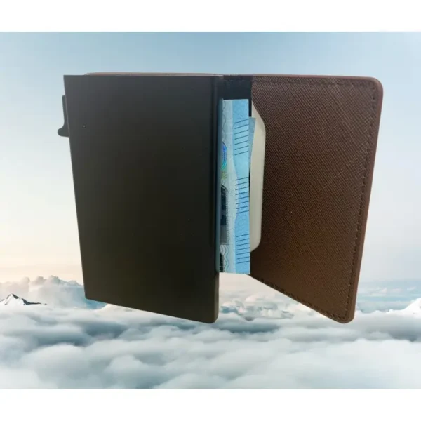 Portefeuille Barrière RFID Métal & Cuir PU PATCHWORK CHOCOLAT – Image 3