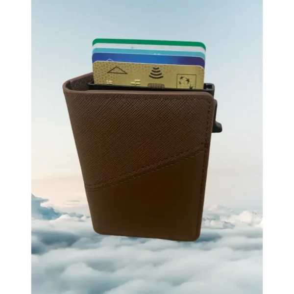 Portefeuille Barrière RFID Métal & Cuir PU PATCHWORK CHOCOLAT – Image 4