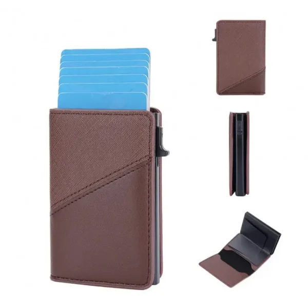 Portefeuille Barrière RFID Métal & Cuir PU PATCHWORK CHOCOLAT – Image 5