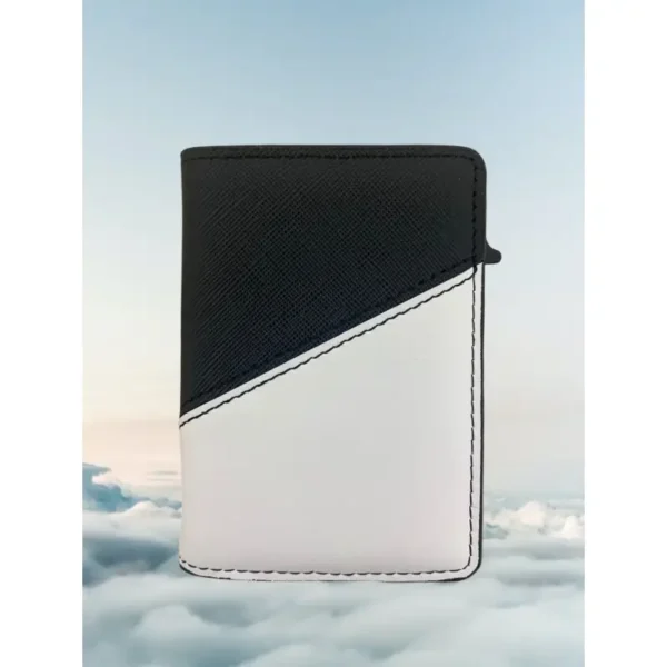 Portefeuille Barrière RFID Métal & Cuir PU PATCHWORK NOIR ET BLANC – Image 2