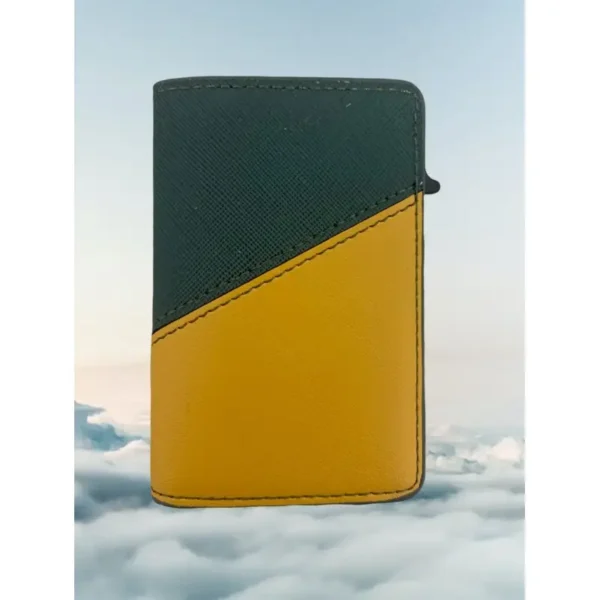 Portefeuille Barrière RFID Métal & Cuir PU PATCHWORK VERT ET JAUNE – Image 2