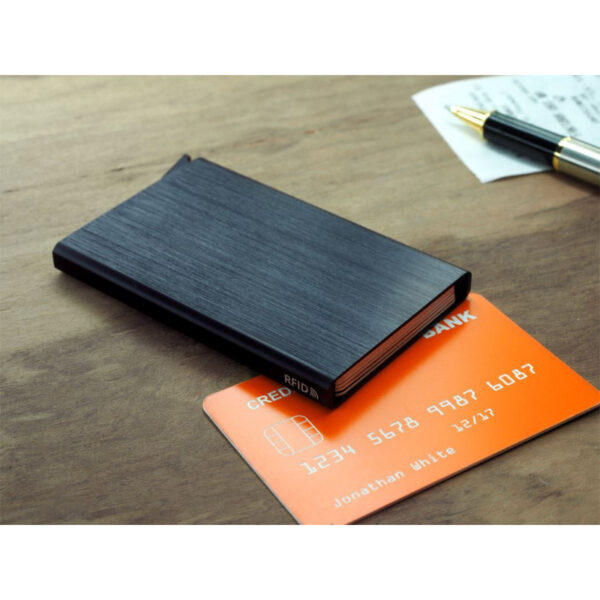 Porte cartes Barrière RFID Aluminium brossé noir – Image 2
