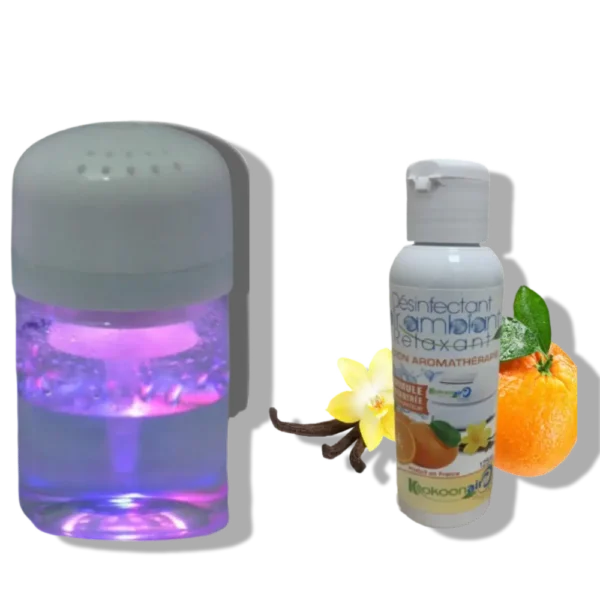 KIT COMPOSE D'UN PURIFICATEUR D'AIR PORTABLE ALIZE POUR VOITURE ET UN DESINFECTANT RELAXANT CONCENTRE 125ML