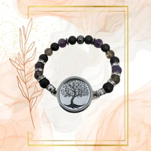 BRACELET FEMME ANTI ONDES , SHUNGITE,QUARTZ FUME & AMETHYSTE - 20CM, ARBRE DE VIE