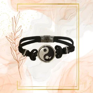 BRACELET CUIR NOIR ANTI ONDES avec fermoir métal - YIN YANG