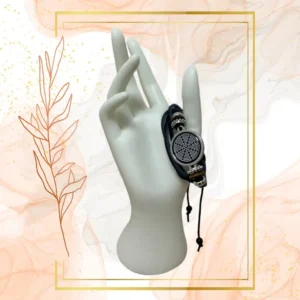 BRACELET CUIR NOIR ANTI ONDES fermeture cordon cuir - WAVES