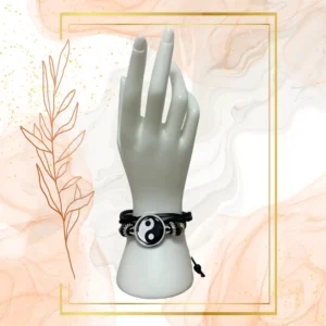 BRACELET CUIR NOIR ANTI ONDES fermeture cordon cuir - YIN YANG