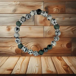 BRACELET FEMME JASPE KAMBABA ET JASPE DALMATIEN - 19CM