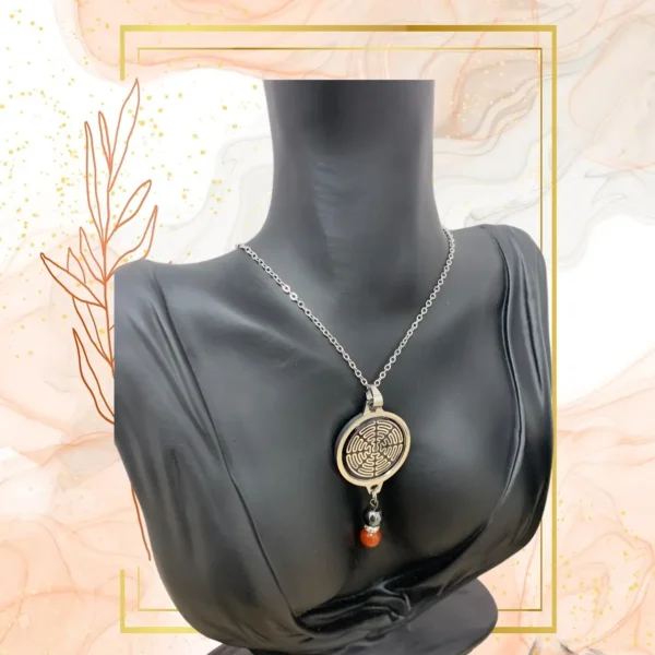 DUO PENDENTIF ANTI ONDE METAL ET PIERRE CORNALINE RUBANEE AVEC SON BRACELET ASSORTI – Image 2
