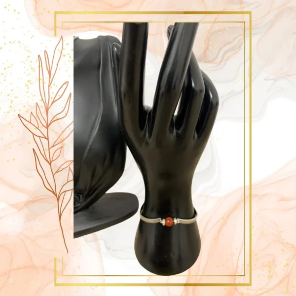 DUO PENDENTIF ANTI ONDE METAL ET PIERRE CORNALINE RUBANEE AVEC SON BRACELET ASSORTI – Image 4
