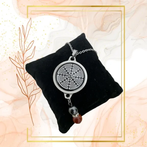 DUO PENDENTIF ANTI ONDE METAL ET PIERRE CORNALINE RUBANEE AVEC SON BRACELET ASSORTI – Image 3