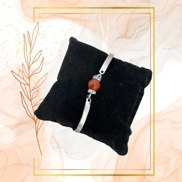 DUO PENDENTIF ANTI ONDE METAL ET PIERRE CORNALINE RUBANEE AVEC SON BRACELET ASSORTI – Image 5