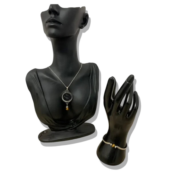 DUO PENDENTIF ANTI ONDE METAL ET PIERRE ŒIL DE TIGRE AVEC SON BRACELET ASSORTI
