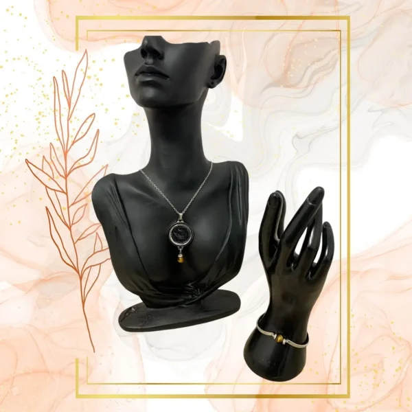 DUO PENDENTIF ANTI ONDE METAL ET PIERRE ŒIL DE TIGRE AVEC SON BRACELET ASSORTI – Image 6