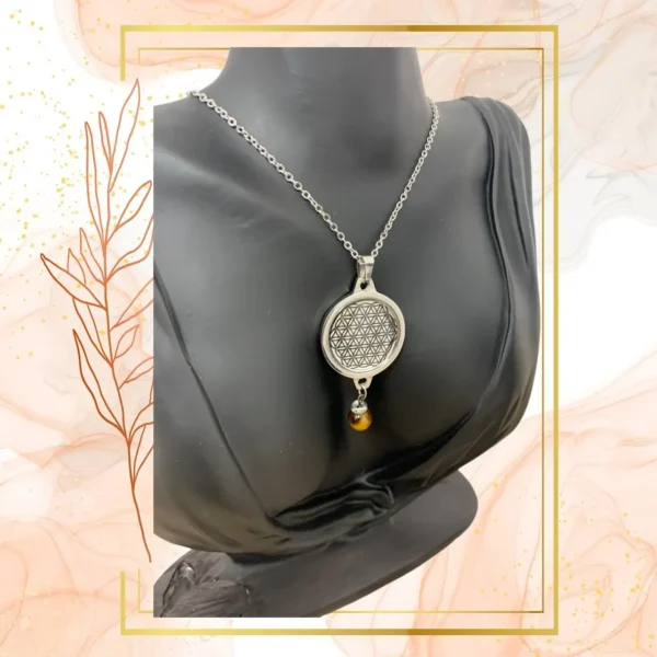 DUO PENDENTIF ANTI ONDE METAL ET PIERRE ŒIL DE TIGRE AVEC SON BRACELET ASSORTI – Image 2