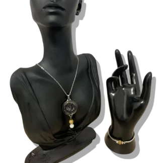 DUO PENDENTIF ANTI ONDE METAL ET PIERRE JASPE PAYSAGE AVEC SON BRACELET ASSORTI