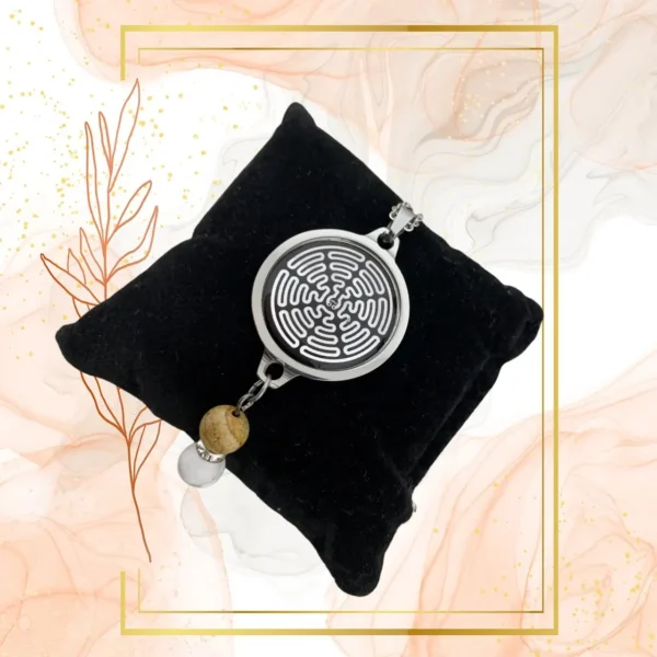 DUO PENDENTIF ANTI ONDE METAL ET PIERRE JASPE PAYSAGE AVEC SON BRACELET ASSORTI – Image 4