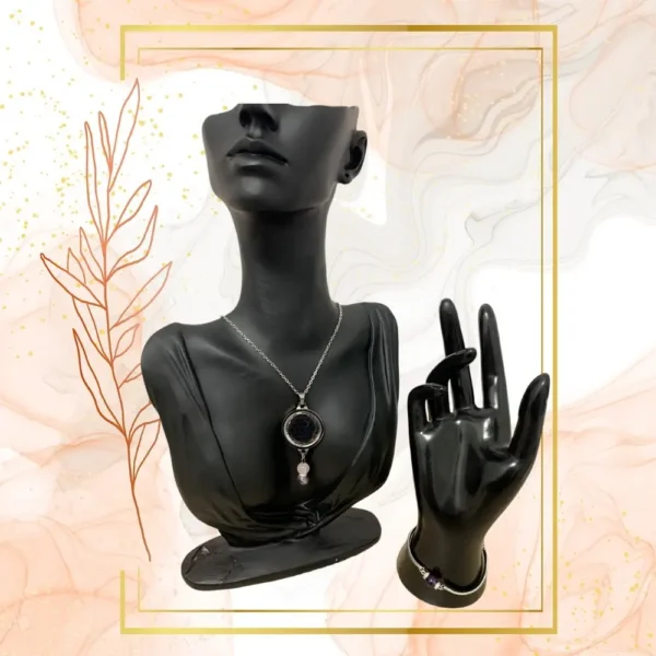 DUO PENDENTIF ANTI ONDE METAL ET PIERRE AMETHYSTE AVEC SON BRACELET ASSORTI – Image 2