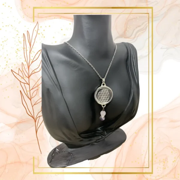 DUO PENDENTIF ANTI ONDE METAL ET PIERRE AMETHYSTE AVEC SON BRACELET ASSORTI – Image 3