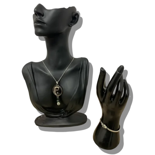 DUO PENDENTIF ANTI ONDE METAL ET PIERRE JASPE DALMATIEN AVEC SON BRACELET ASSORTI