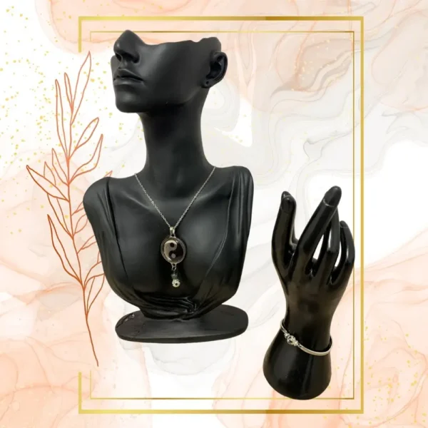 DUO PENDENTIF ANTI ONDE METAL ET PIERRE JASPE DALMATIEN AVEC SON BRACELET ASSORTI – Image 2