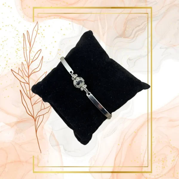 DUO PENDENTIF ANTI ONDE METAL ET PIERRE JASPE DALMATIEN AVEC SON BRACELET ASSORTI – Image 6