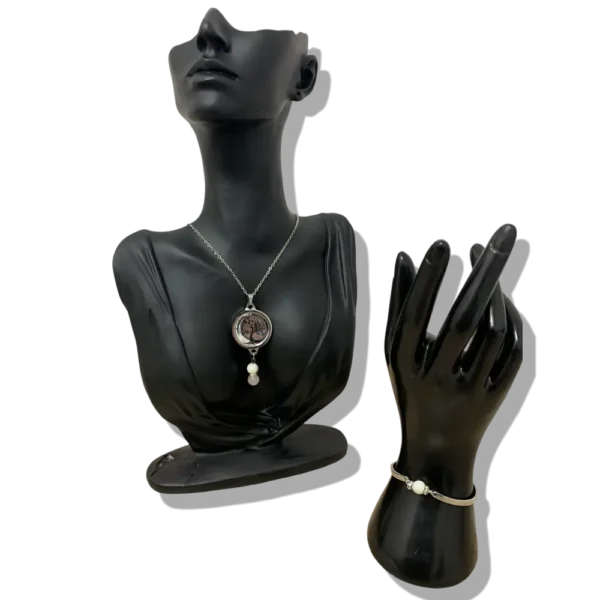 DUO PENDENTIF ANTI ONDE METAL ET PIERRE NACRE AVEC SON BRACELET ASSORTI