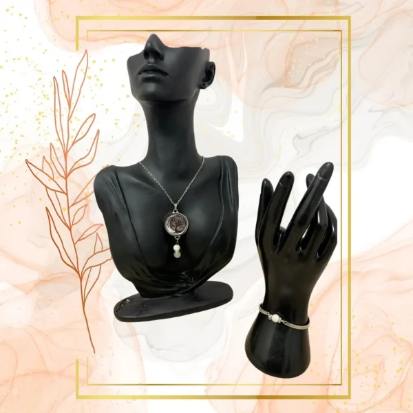 DUO PENDENTIF ANTI ONDE METAL ET PIERRE NACRE AVEC SON BRACELET ASSORTI – Image 2