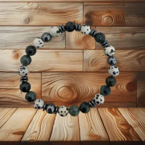 BRACELET HOMME JASPE KAMBABA ET JASPE DALMATIEN - 21CM