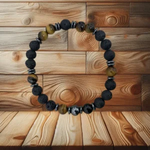 BRACELET HOMME OEIL DE TIGRE & PIERRE DE LAVE - 21CM