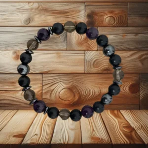 BRACELET HOMME « SHUNGITE + QUARTZ FUME+ AMETHYSTE » - 21CM