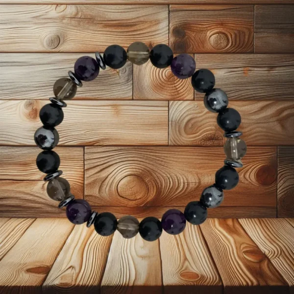 BRACELET HOMME « SHUNGITE + QUARTZ FUME+ AMETHYSTE » - 21CM