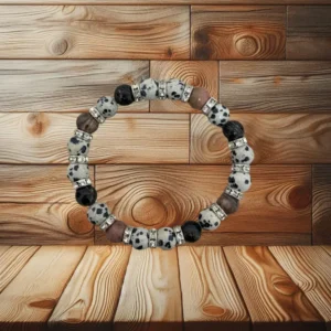 BRACELET RHODONITE & JASPE DALMATIEN - 18CM