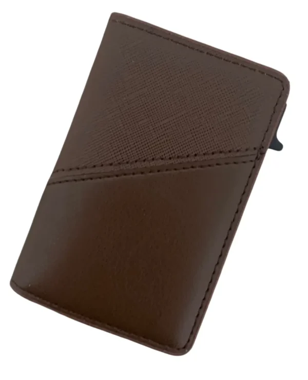 Portefeuille Barrière RFID Métal & Cuir PU PATCHWORK CHOCOLAT