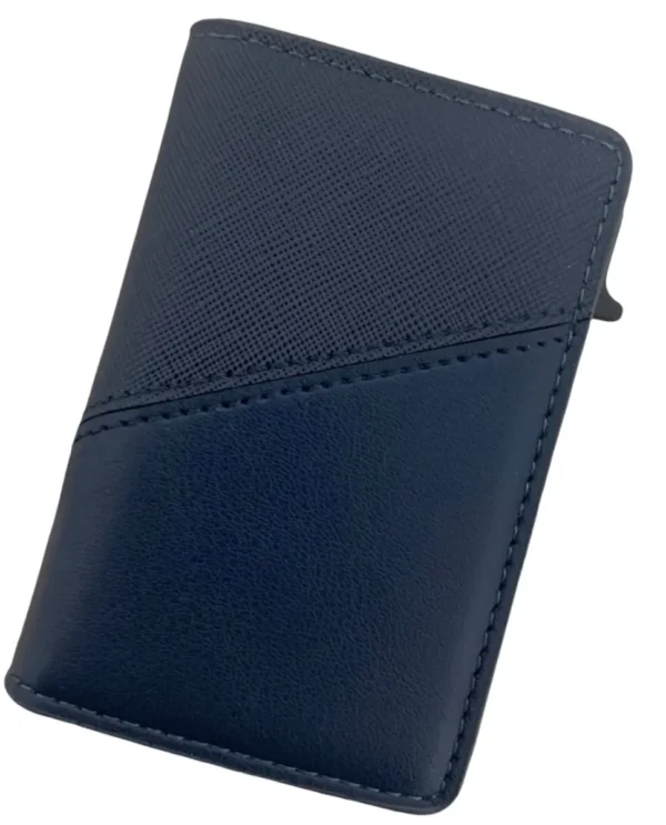Portefeuille Barrière RFID Métal & Cuir PU PATCHWORK BLEU MARINE
