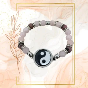BRACELET FEMME ANTI-ONDES « QUARTZ ROSE + RHODONITE » - 19CM, YING YANG