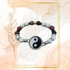 BRACELET FEMME ANTI-ONDES « HOWLITE + RHODONITE » - 20CM, YING YANG