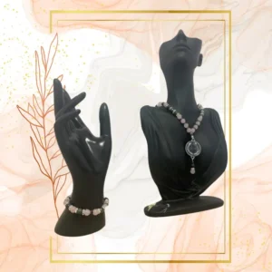 PARURE DUO, COLLIER ANTI-ONDES QUARTZ ROSE & JASPE KAMBABA AVEC BRACELET QUARTZ ROSE ASSORTI