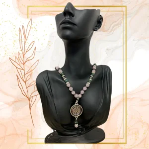 COLLIER ANTI-ONDES « QUARTZ ROSE+JASPE KAMBABA » - WAVES, 42CM