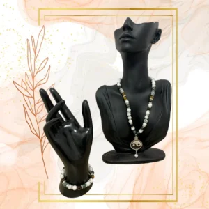 PARURE DUO, COLLIER ANTI-ONDES HOWLITE, JASPE KAMBABA ET IL DE TIGRE AVEC BRACELET ASSORTI