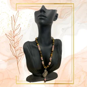 COLLIER ANTI-ONDES « RHODONITE+ OEIL DE TIGRE» - WAVES, 52CM