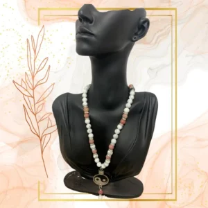 COLLIER ANTI-ONDES « HOWLITE+RHODONITE» - YING YANG, 52CM